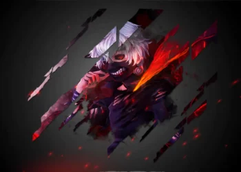 Tokyo Ghoul Kaneki Mask Red Aura Live Wallpaper 1 Ken Kaneki ghoul mask with red aura white hair shattered effect and dark anime atmosphere Tokyo Ghoul wallpaper