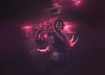 Upper Moon One Kokushibo Dark Energy Live Wallpaper 1 Kokushibo upper moon one with multiple glowing eyes dark red energy lightning and demon aura from Demon Slayer anime wallpaper