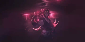 Kokushibo upper moon one with multiple glowing eyes dark red energy lightning and demon aura from Demon Slayer anime wallpaper