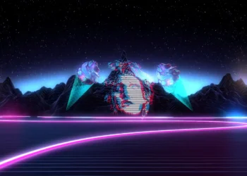 vaporwave glitch neon retro synthwave aesthetic ice cream surreal digital landscape wallpaper