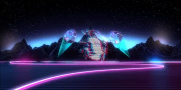 vaporwave glitch neon retro synthwave aesthetic ice cream surreal digital landscape wallpaper