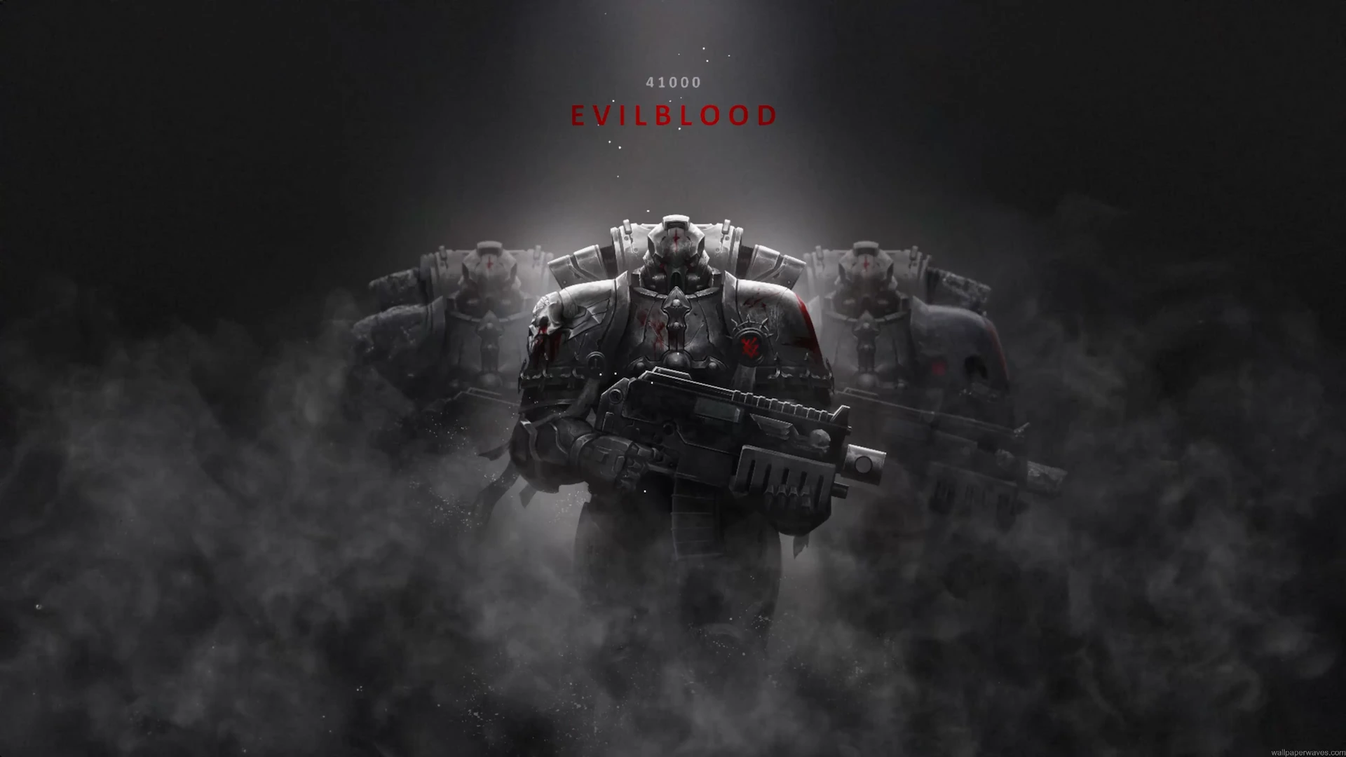 Warhammer 40K space marine evilblood heavy armor futuristic soldier smoke battlefield dark sci fi warrior cinematic wallpaper