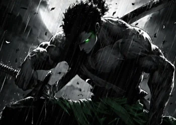 Zoro Green Eye Glow One Piece Live Wallpaper 3 Roronoa Zoro green glowing eye rain sword dark anime warrior intense black white cinematic One Piece wallpaper