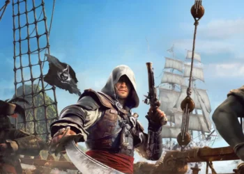 Assassin’s Creed Black Flag Pirate Battle Live Wallpaper 1 Edward Kenway standing aboard a pirate ship during an intense naval battle in Assassin’s Creed Black Flag with ocean ships and pirate atmosphere wallpaper
