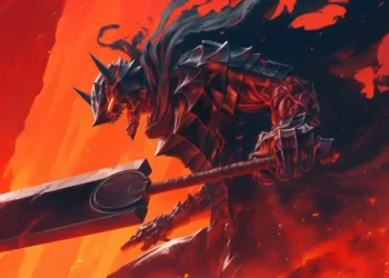 Guts Berserker Rage Armor Live Wallpaper 3 Guts wearing Berserker Armor with giant Dragonslayer sword surrounded by fiery red battle energy wallpaper