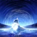Hatsune Miku Cosmic Dreamscape Live Wallpaper 10 Hatsune Miku sitting in a glowing cosmic dreamscape surrounded by swirling stars and blue celestial reflections wallpaper