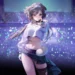 Cute anime idol girl with glowing concert lights and pastel purple aesthetic background wallpaper