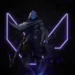 Omen Shadow Agent Valorant Live Wallpaper 10 Omen from Valorant standing in dark shadows with glowing blue eyes and purple neon symbol gaming wallpaper