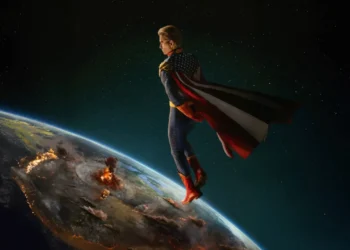 The Boys Homelander Cosmic View Live Wallpaper 1 Homelander from The Boys floating above Earth in space with explosions and cosmic background wallpaper