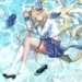 Bythere Floating Dream anime girl floating in water, blonde cat girl sailor outfit, dreamy aquatic fantasy scene, relaxing anime aesthetic wallpaper, blue water reflection artwork