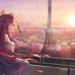 Erii Uesugi Dragon Raja Tokyo Tower Live Wallpaper 10 Erii Uesugi overlooking Tokyo Tower at sunset with flowing red hair, glowing city skyline, warm golden light, and beautiful Dragon Raja anime scenery wallpaper