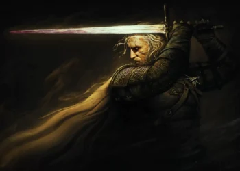 Geralt of Rivia Monster Hunter wallpaper, The Witcher White Wolf artwork, dark fantasy warrior scene, medieval monster slayer wallpaper, cinematic Geralt sword aesthetic