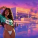 A stylish woman relaxing beside a luxury pool at sunset in Vice City in GTA 6 Vice City Cover Art Live Wallpaper.
