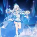 Kiana Kaslana in an elegant blue winter outfit beneath glowing aurora lights and a starry night sky in Honkai Impact Kiana Kaslana Live Wallpaper.