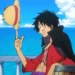 Monkey D. Luffy spinning his iconic Straw Hat aboard a ship with the blue ocean behind him in Luffy Straw Hat Spin Live Wallpaper.