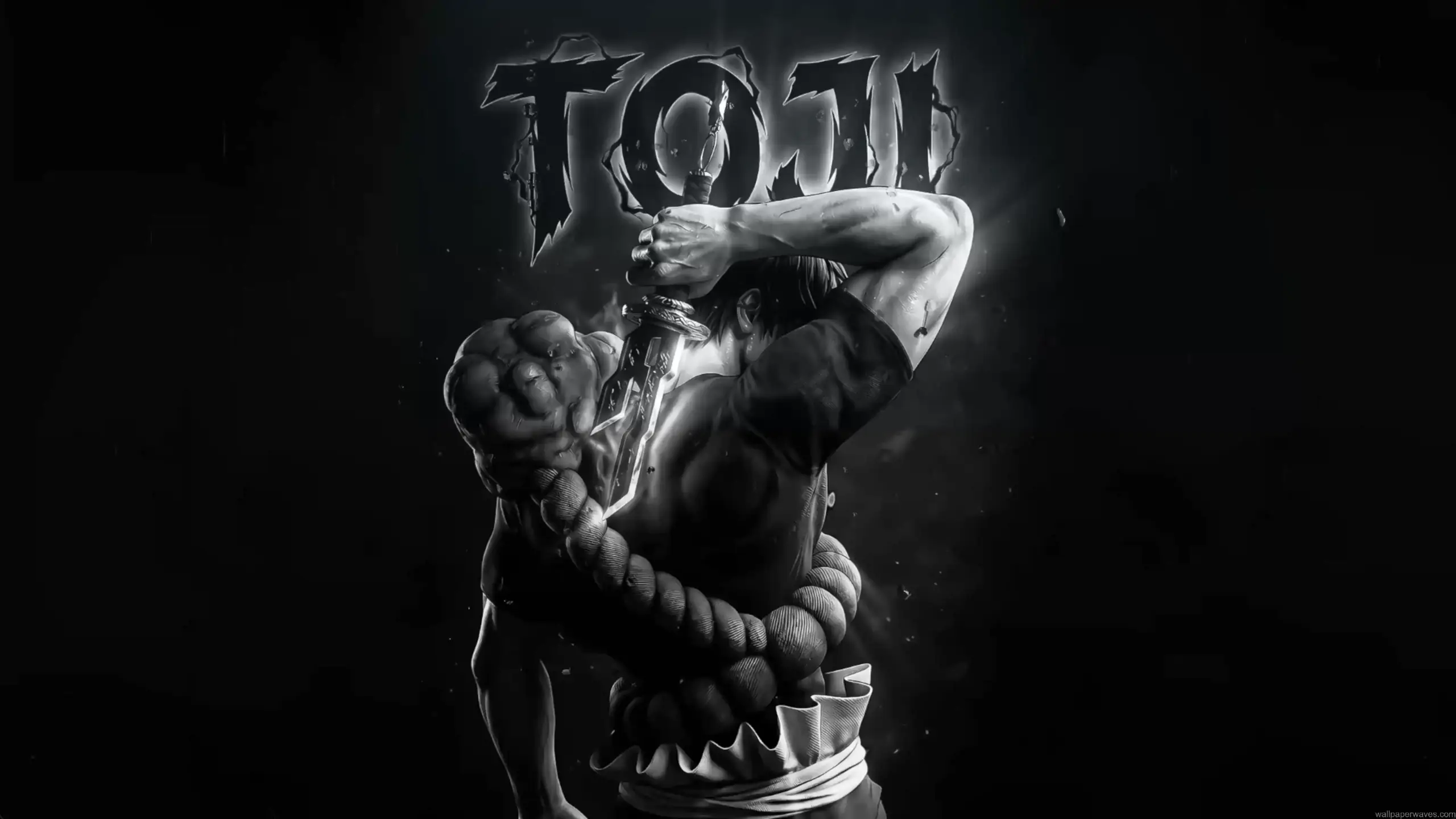 Toji Fushiguro cursed blade wallpaper, Jujutsu Kaisen Toji anime artwork, Sorcerer Killer monochrome scene, dark anime warrior wallpaper, powerful JJK character aesthetic