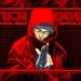 Yuji Itadori wearing a red hood against a glitch-inspired crimson background with special-grade aesthetic in Yuji Itadori Red Aesthetic Live Wallpaper.