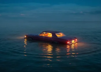 Car Floating in Ocean Live Wallpaper 4 Vintage car floating peacefully in the ocean under a calm night sky with glowing interior lights live wallpaper.