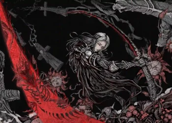 Dark fantasy reaper warrior wielding a massive glowing red scythe surrounded by gothic vines and mystical creatures live wallpaper.