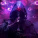 Dark Samurai Void Eyes Live Wallpaper 10 Hooded dark samurai holding a katana surrounded by glowing violet eyes emerging from the void in Dark Samurai Void Eyes Live Wallpaper.