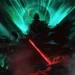 Darth Vader Epic Star Wars Live Wallpaper 10 Darth Vader wielding a glowing red lightsaber beneath an eerie cosmic sky in a cinematic Star Wars live wallpaper.