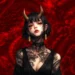 Demon Girl Red Dragon Live Wallpaper 10 Demon girl with dragon tattoos standing before a massive red dragon in a dark fantasy live wallpaper.