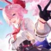 Evanescia Honkai Star Rail Live Wallpaper 10 Evanescia smiling beneath blooming cherry blossoms with flowing pink hair in Honkai Star Rail live wallpaper.