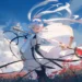 Frieren Peaceful Journey Live Wallpaper 10 Frieren standing peacefully in a blooming flower field beneath a bright blue sky with flowing white hair and magical staff in Frieren Peaceful Journey Live Wallpaper.