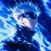 Gojo Satoru surrounded by glowing blue Infinity cursed energy with his signature blindfold and confident smile live wallpaper.