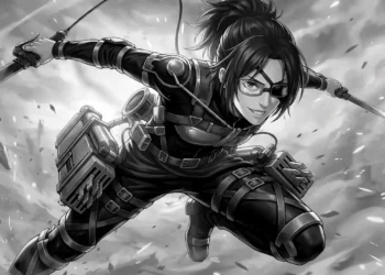 Hange Zoë Titan Slayer Live Wallpaper 3 Hange Zoë flying with ODM gear and dual blades during battle in Attack on Titan Hange Zoë Titan Slayer Live Wallpaper.