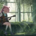 Hoshino playing an acoustic guitar beside an ivy-covered window in Blue Archive live wallpaper.