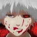 Ken Kaneki with glowing red ghoul eye and blood-covered face from Tokyo Ghoul live wallpaper.
