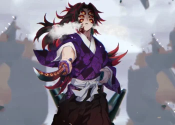 Kokushibo Kimetsu no Yaiba Live Wallpaper 4 Kokushibo from Demon Slayer wielding his flesh katana with six glowing eyes in anime live wallpaper.