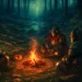 Medieval Knights Campfire Live Wallpaper 10 Three medieval knights resting around a campfire in a peaceful forest with a sleeping fox in a fantasy live wallpaper.