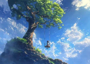 Peaceful Tree Swing Live Wallpaper 1 Peaceful tree swing beneath a bright blue sky with fluffy clouds in a relaxing nature live wallpaper.