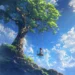 Peaceful Tree Swing Live Wallpaper 10 Peaceful tree swing beneath a bright blue sky with fluffy clouds in a relaxing nature live wallpaper.
