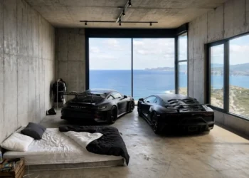Porsche 911 GT3 RS & Lamborghini Aventador Live Wallpaper 1 Porsche 911 GT3 RS and Lamborghini Aventador inside a modern ocean-view luxury garage live wallpaper.
