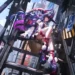 Shinku sitting on an industrial platform overlooking a futuristic city in Neverness to Everness live wallpaper.