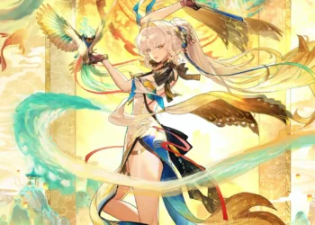 Suisui Wuthering Waves Live Wallpaper 1 Suisui from Wuthering Waves surrounded by golden light and a celestial bird in an elegant fantasy live wallpaper.
