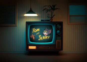 Tom and Jerry Retro TV Live Wallpaper 2 Vintage CRT television displaying Tom and Jerry in a cozy retro room with warm lighting and nostalgic atmosphere live wallpaper.