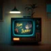 Tom and Jerry Retro TV Live Wallpaper 10 Vintage CRT television displaying Tom and Jerry in a cozy retro room with warm lighting and nostalgic atmosphere live wallpaper.
