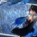 Yangyang relaxing among blue flowers beneath pine branches in Wuthering Waves live wallpaper.