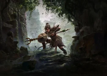 Amazon Path of Exile 2 Live Wallpaper 2 Amazon warrior wielding a spear and shield inside ancient jungle ruins from Path of Exile 2 live wallpaper.