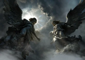 Angels Beneath the Divine Light Live Wallpaper 4 Angels beneath divine light surrounded by dark storm clouds and heavenly mist live wallpaper.