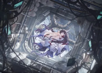 Columbina Genshin Impact Zero Gravity Live Wallpaper 3 Columbina from Genshin Impact floating in zero gravity inside a futuristic space station live wallpaper.