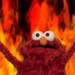 Elmo Fire Background Meme Live Wallpaper 10 Elmo raising both arms in front of a blazing orange and red fire background meme wallpaper.