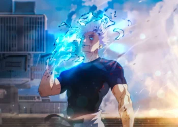 Gojo Satoru Six Eyes Power Live Wallpaper 3 Gojo Satoru from Jujutsu Kaisen using Six Eyes power with glowing blue cursed energy live wallpaper.