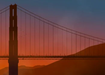 Golden Gate Bridge Sunset San Francisco Live Wallpaper 5 Golden Gate Bridge silhouette at sunset with orange sky and mountains in San Francisco live wallpaper
