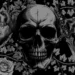 Gothic skull surrounded by roses, skeletal hands, an anatomical heart, and an ornate dagger live wallpaper