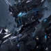Futuristic black Gundam mecha with glowing blue energy accents surrounded by sparks and debris live wallpaper.